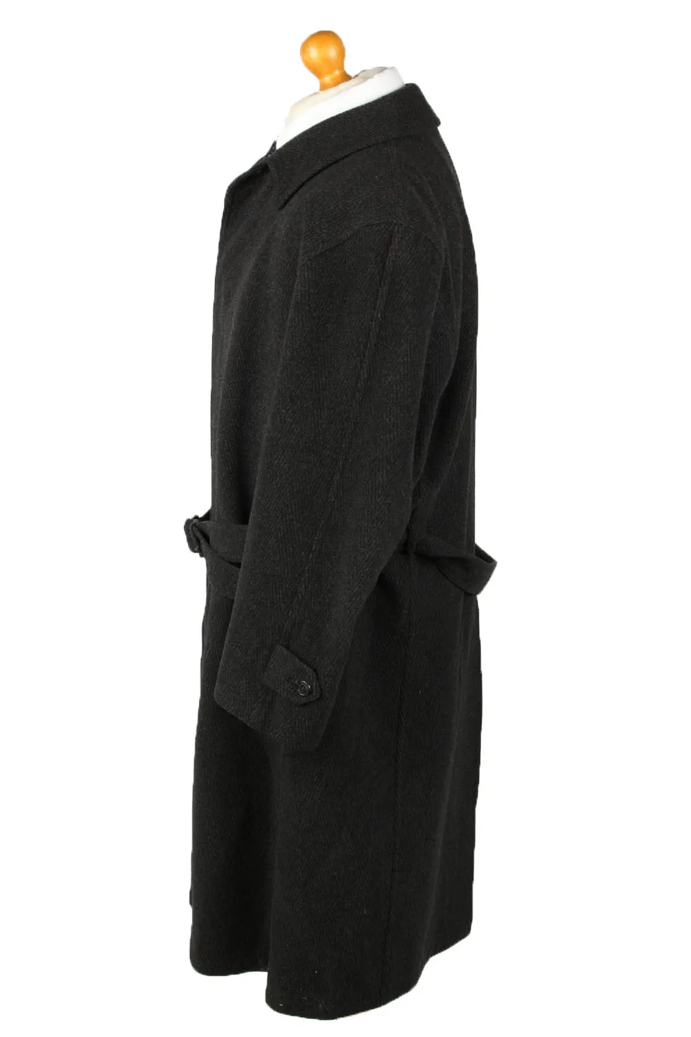 Vintage Wool & Cashmere Blended Mens Overcoat 90s 25 Black - Pepper Tree London