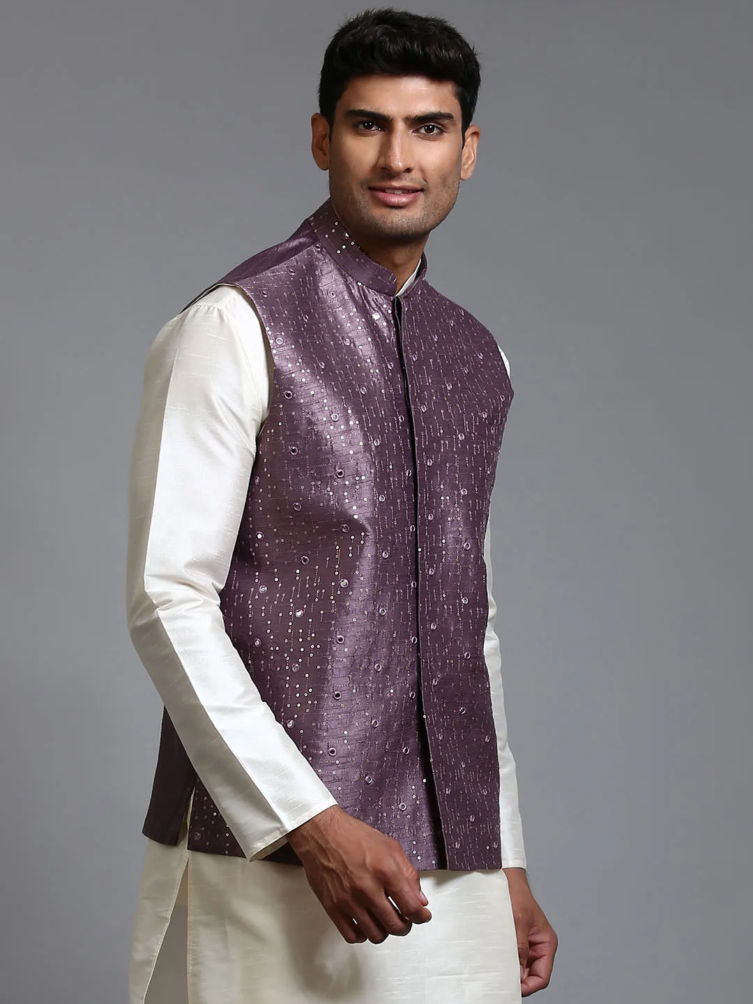 VM BY VASTRAMAY Men's Purple Embellished Jacket