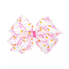 Wee Ones Birthday Girl Print Grosgrain Hair Bow on Clippie - 2 Sizes