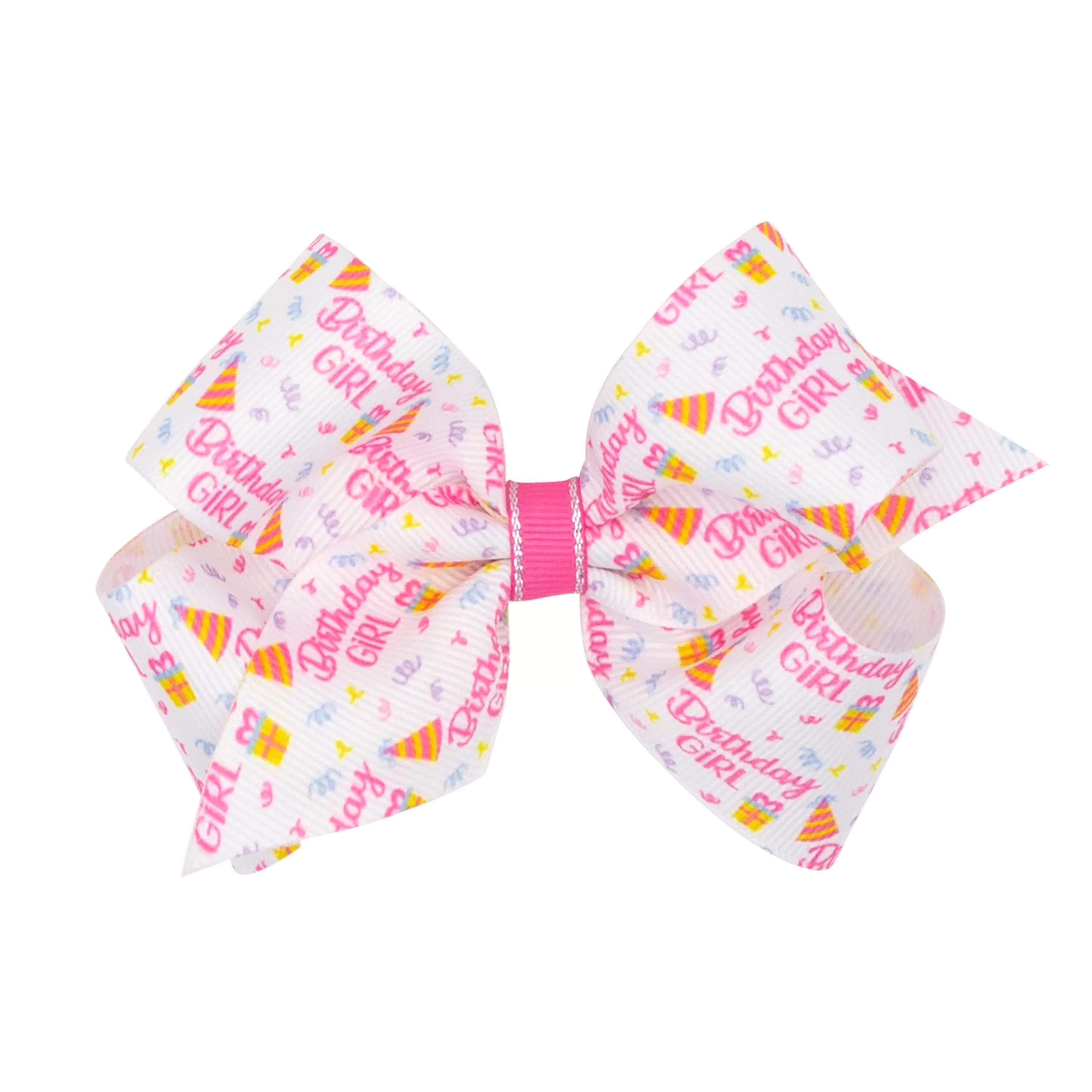 Wee Ones Birthday Girl Print Grosgrain Hair Bow on Clippie - 2 Sizes