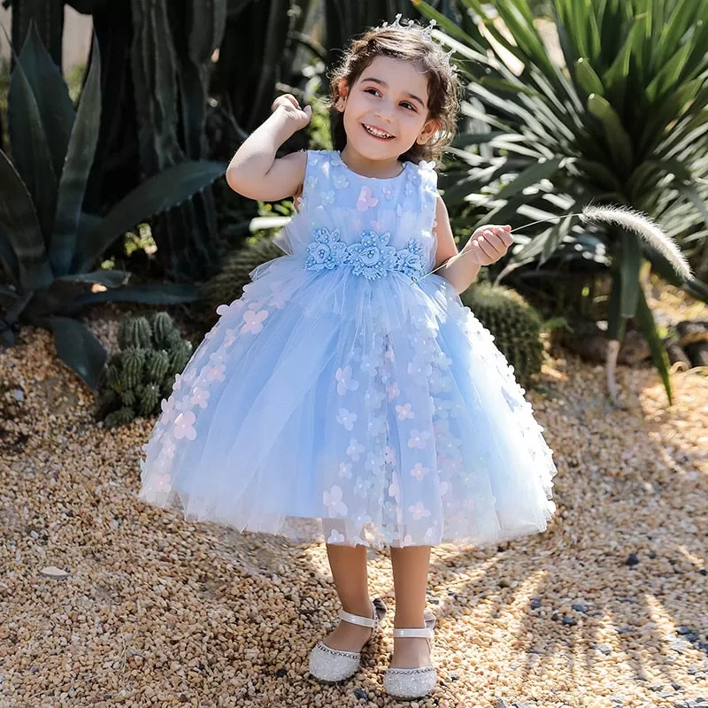 White Pink Baby Lush Flowers Baptism Dress