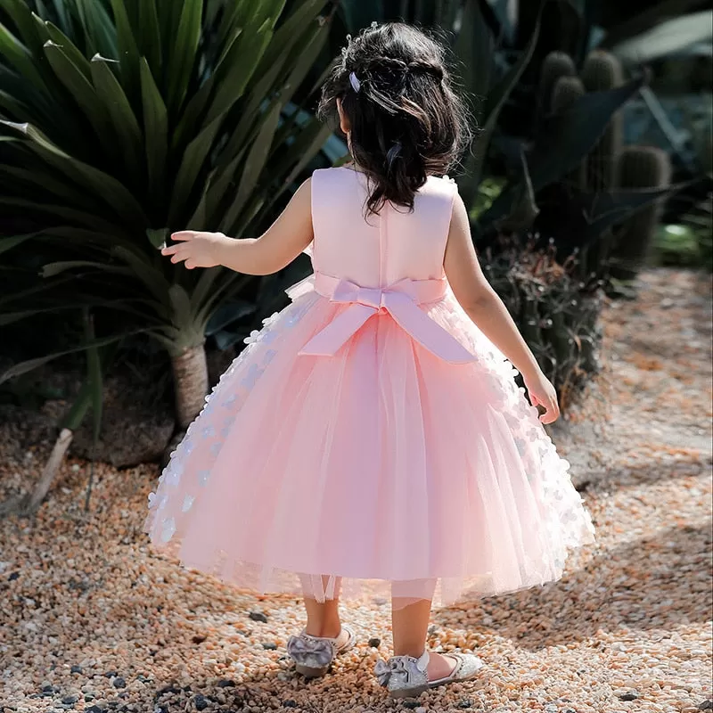 White Pink Baby Lush Flowers Baptism Dress