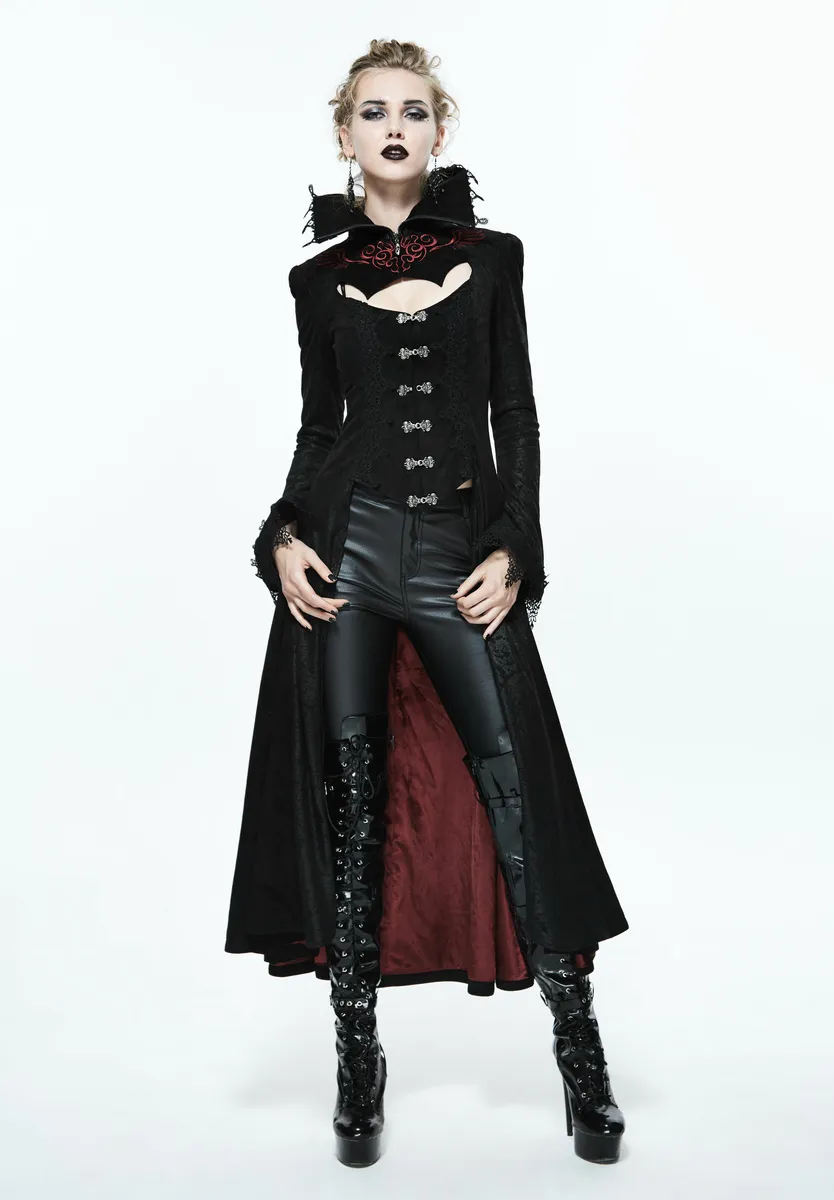 women's coat DEVIL FASHION - Scarlet Town Gothic Overcoat with Medici Collar - CT07302  -  Metal-shop