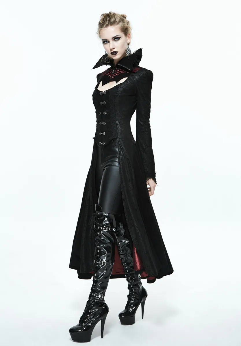 women's coat DEVIL FASHION - Scarlet Town Gothic Overcoat with Medici Collar - CT07302  -  Metal-shop