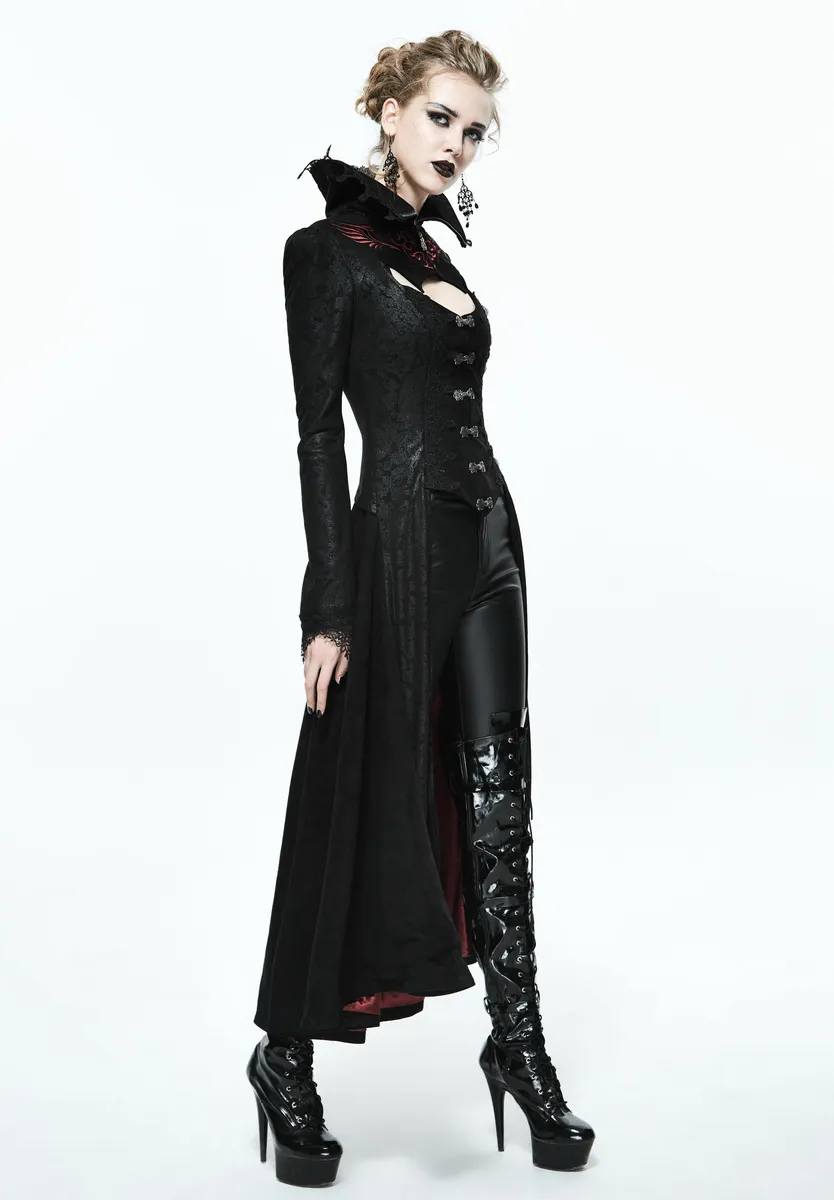 women's coat DEVIL FASHION - Scarlet Town Gothic Overcoat with Medici Collar - CT07302  -  Metal-shop