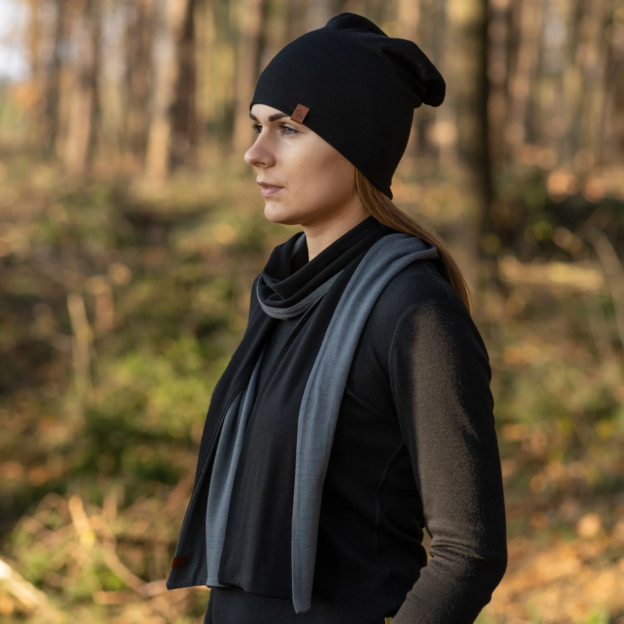 Women's Merino Scarf Black/Perfect Grey