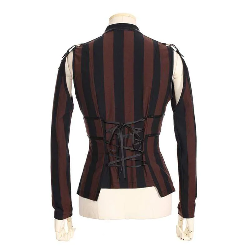 Women's Steampunk Leather Striped Vest