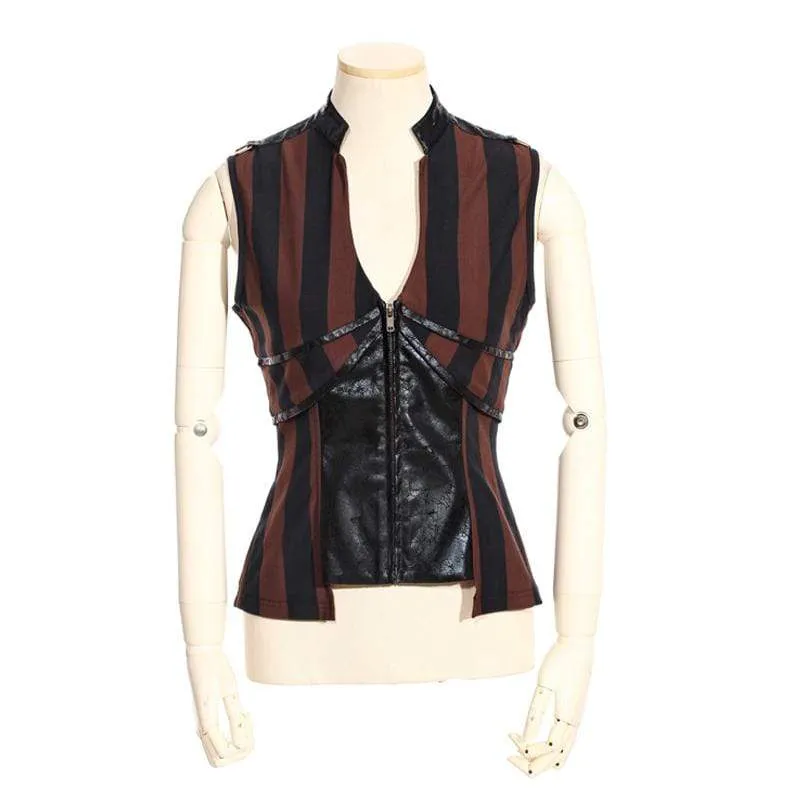 Women's Steampunk Leather Striped Vest