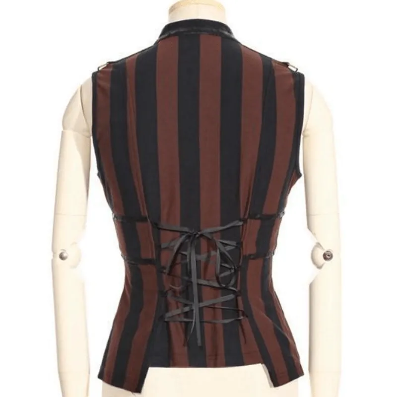 Women's Steampunk Leather Striped Vest