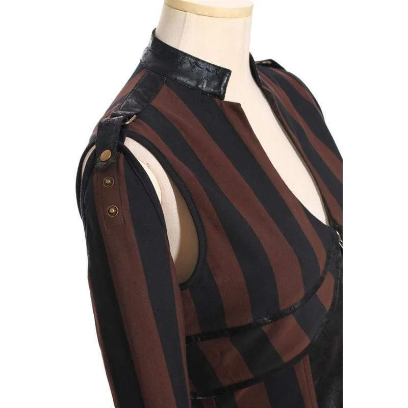 Women's Steampunk Leather Striped Vest