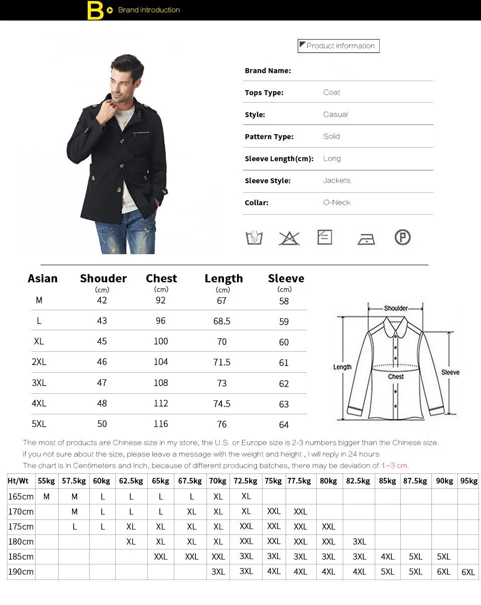 Xituodai New Men Fashion Jacket Coat Spring Brand Men's Casual Fit Wild Overcoat Jacket Solid Color Trench Coat Male