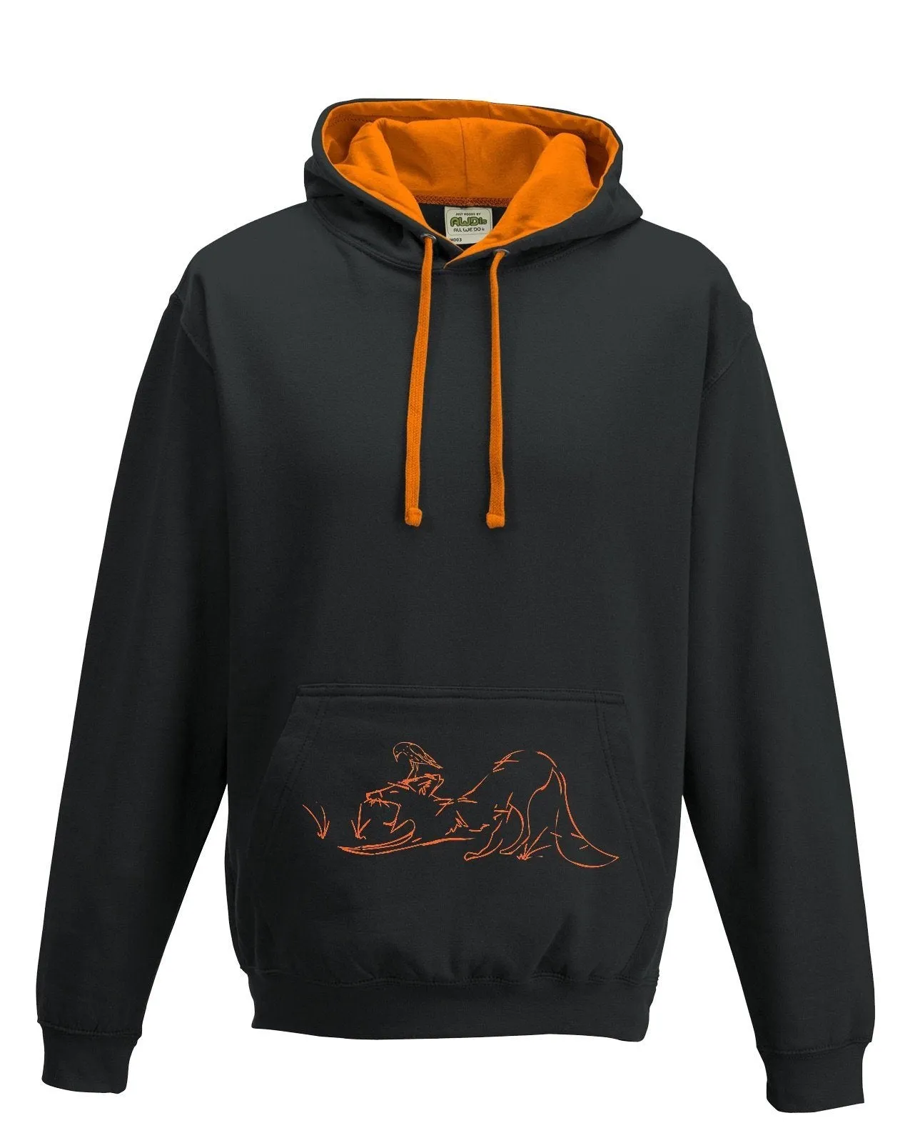 Yawning fox hoodie, black/orange