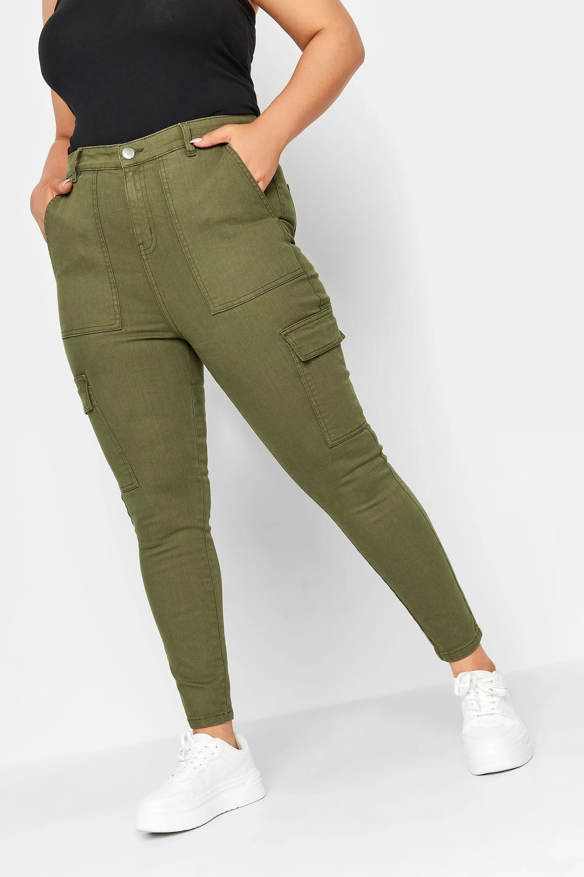 YOURS Curve Khaki Green Cargo AVA Jeans