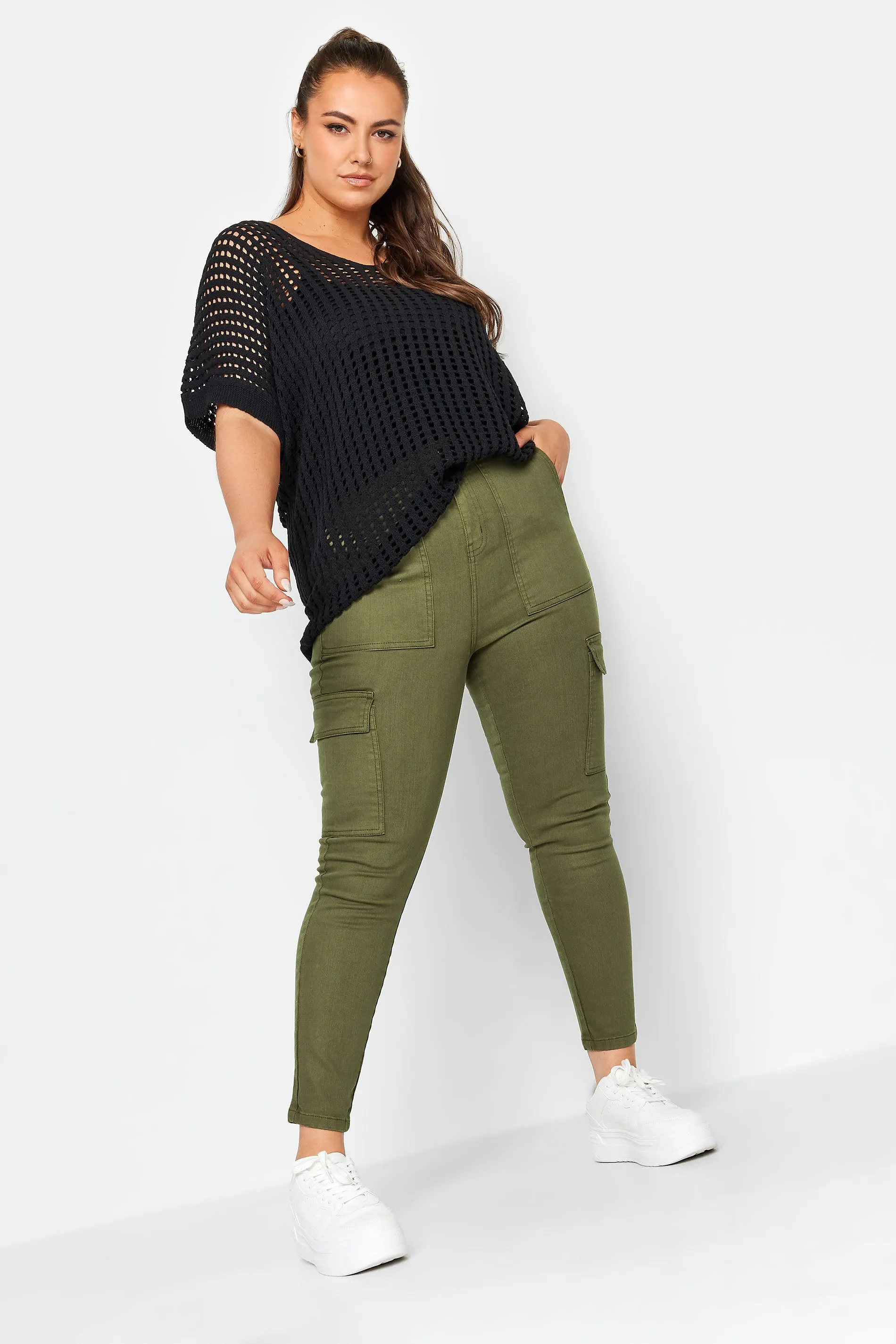 YOURS Curve Khaki Green Cargo AVA Jeans