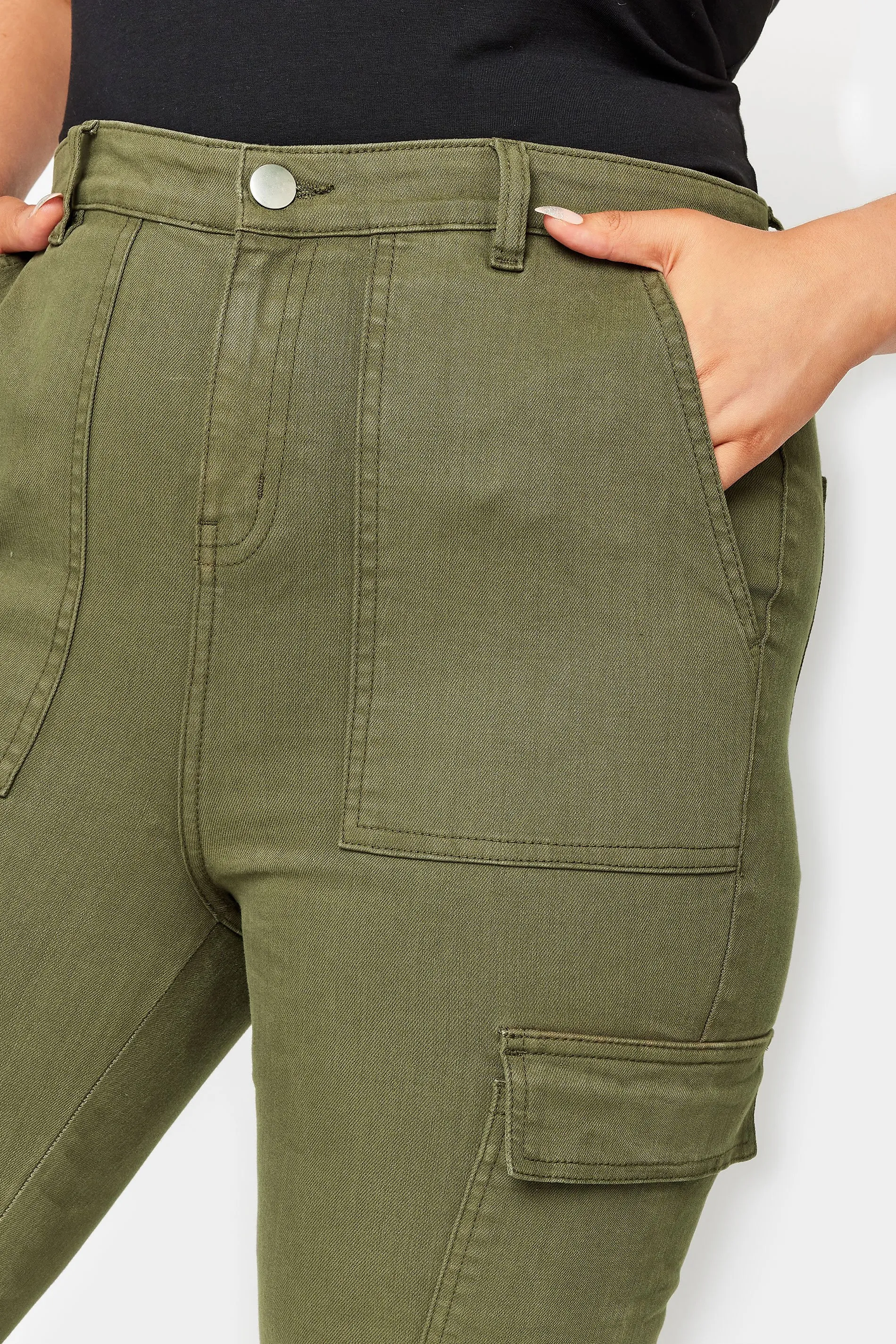 YOURS Curve Khaki Green Cargo AVA Jeans